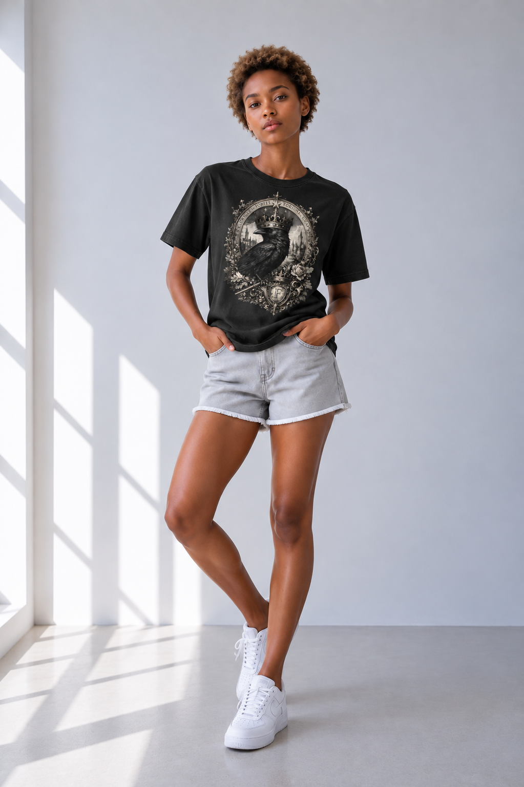 Black Cotton Crewneck T-Shirt — Retro Sport, Everyday Ease