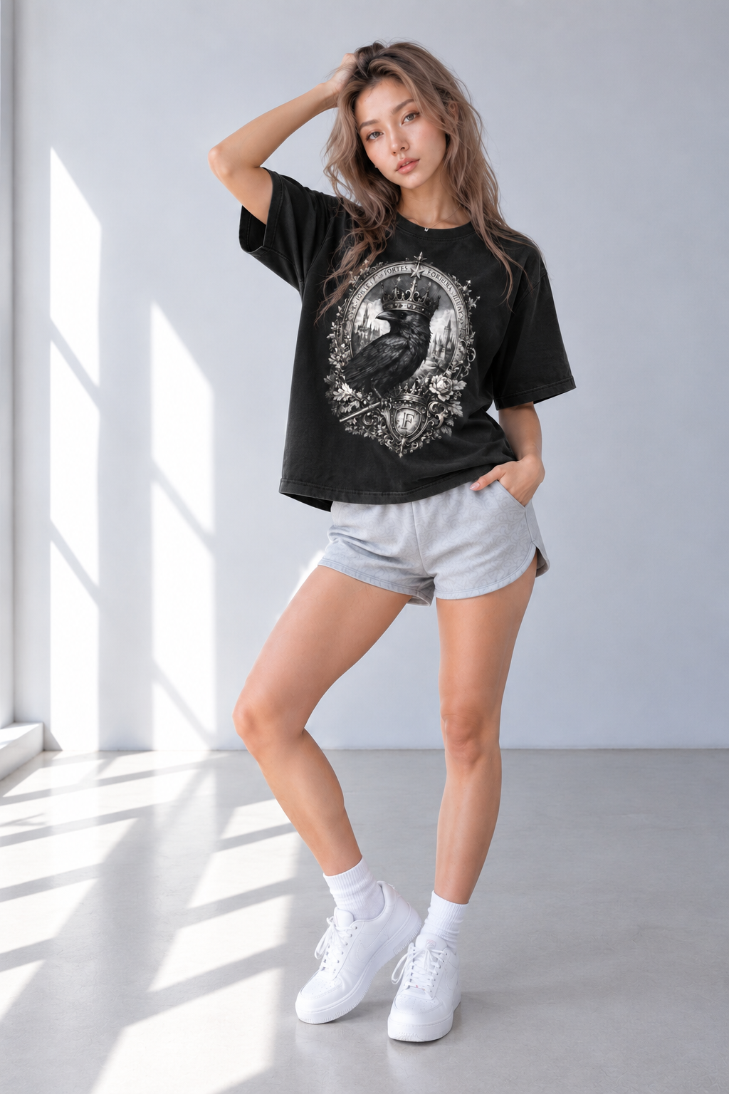 Black Cotton Crewneck T-Shirt — Retro Sport, Everyday Ease