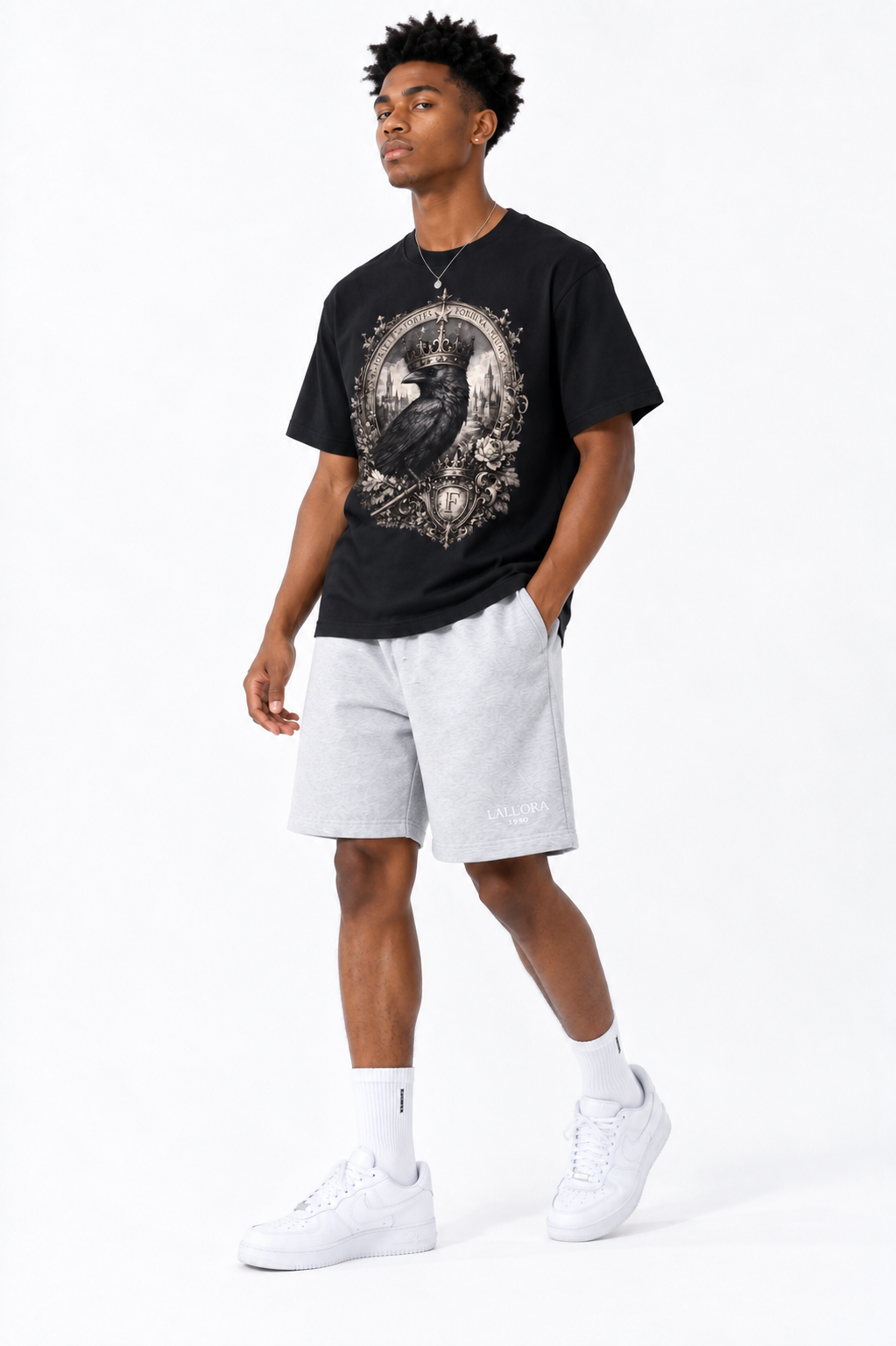Black Cotton Crewneck T-Shirt — Retro Sport, Everyday Ease