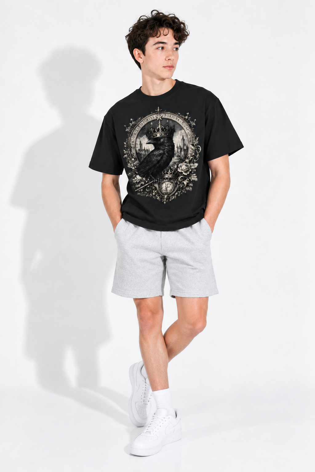 Black Cotton Crewneck T-Shirt — Retro Sport, Everyday Ease
