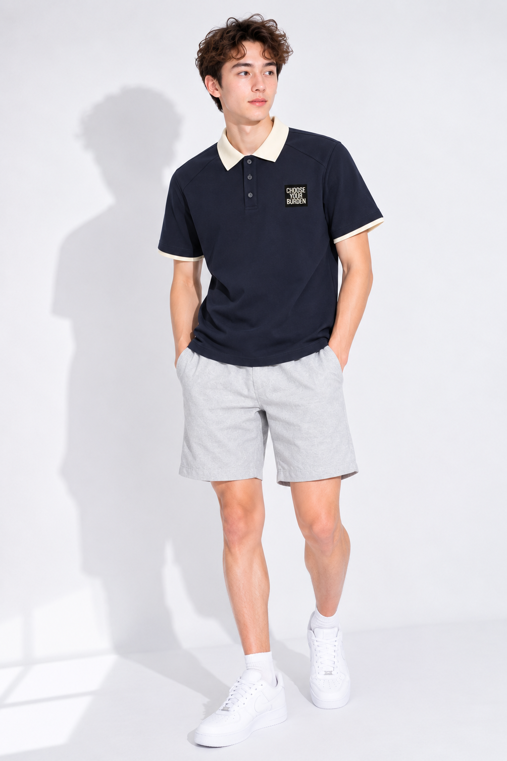 Navy Contrast-Collar Raglan Polo — Retro Sport, Reworked
