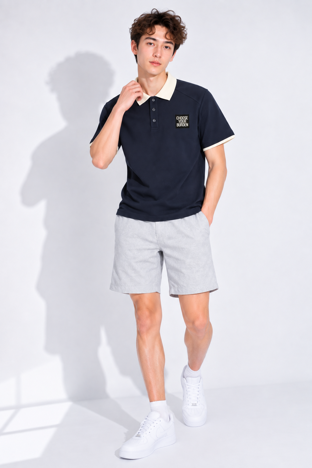 Navy Contrast-Collar Raglan Polo — Retro Sport, Reworked