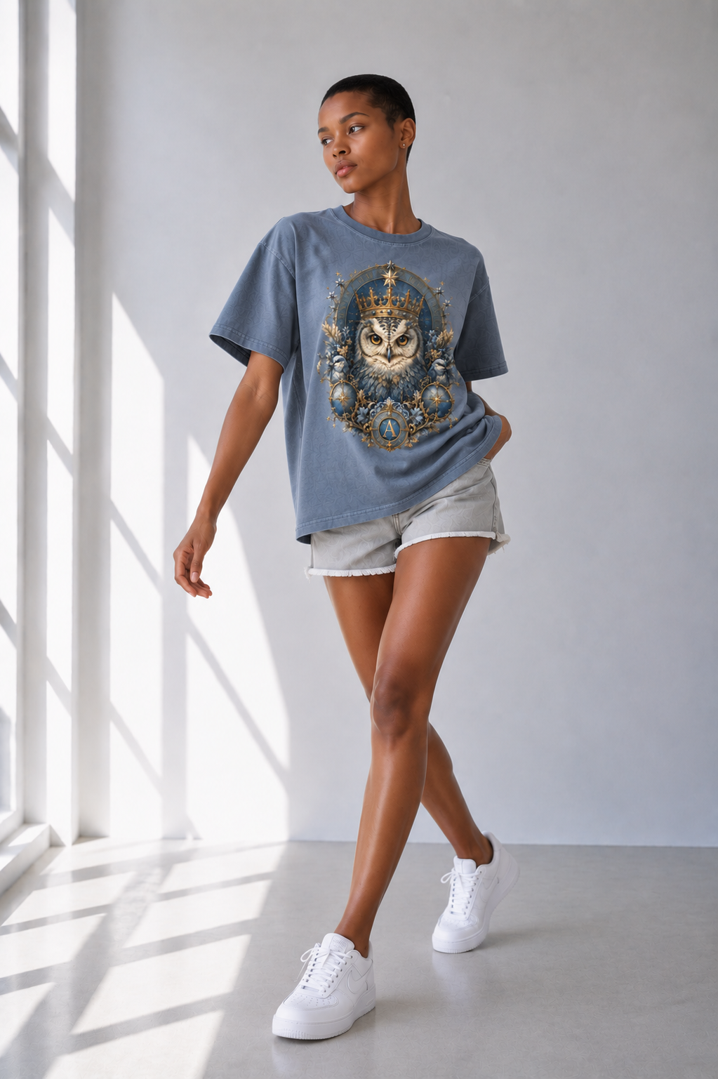 Gray Blue Enzyme-Washed Cotton T-Shirt — Retro Off-Duty Essential