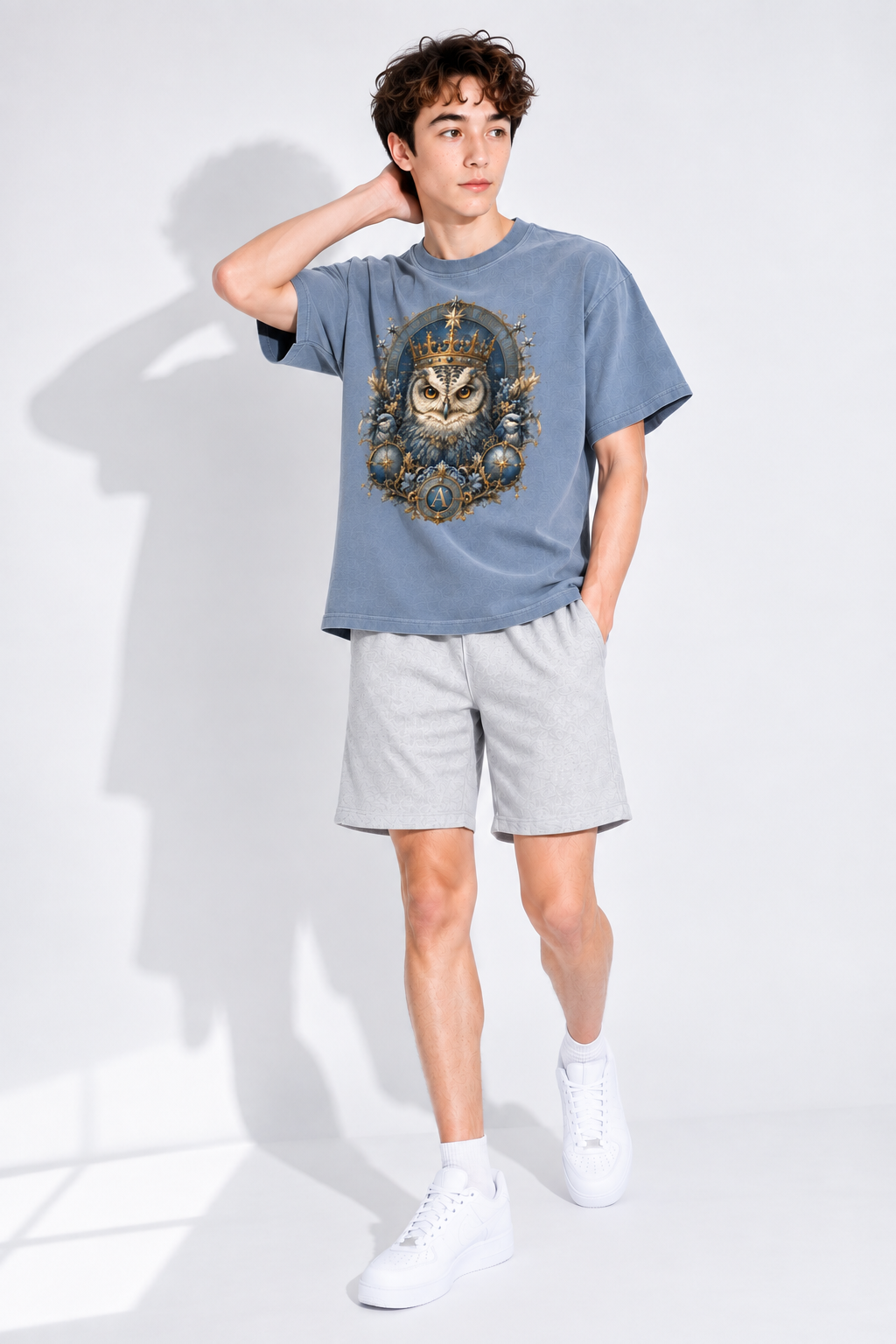 Gray Blue Enzyme-Washed Cotton T-Shirt — Retro Off-Duty Essential