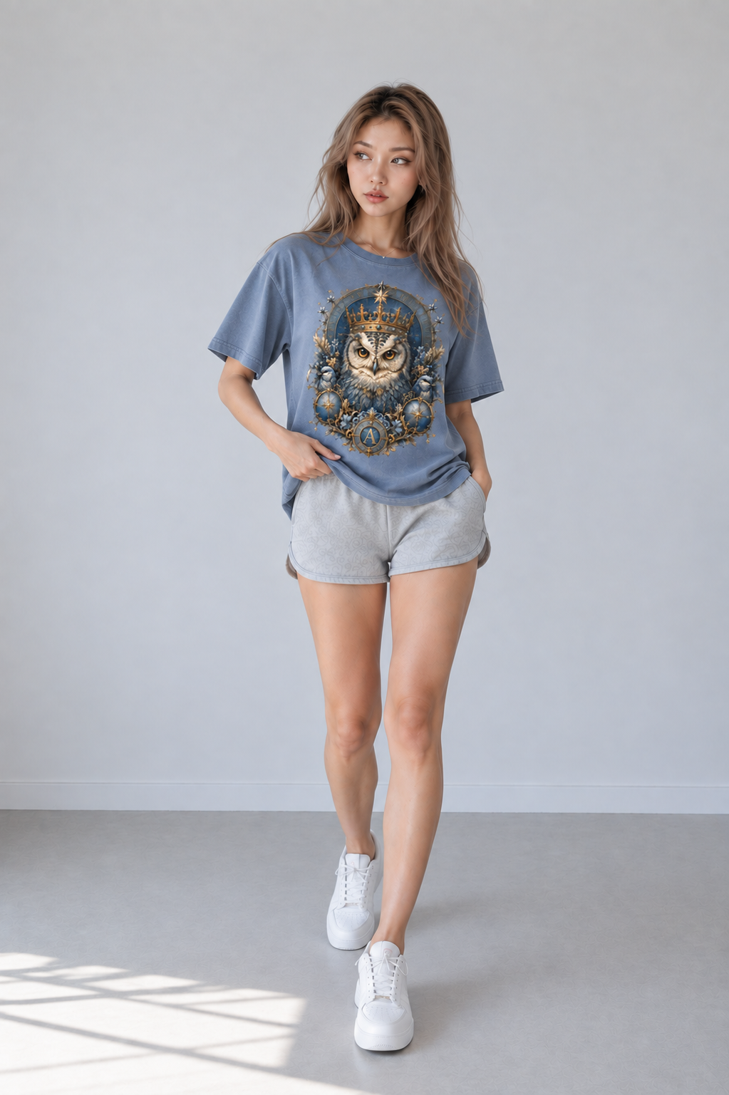 Gray Blue Enzyme-Washed Cotton T-Shirt — Retro Off-Duty Essential