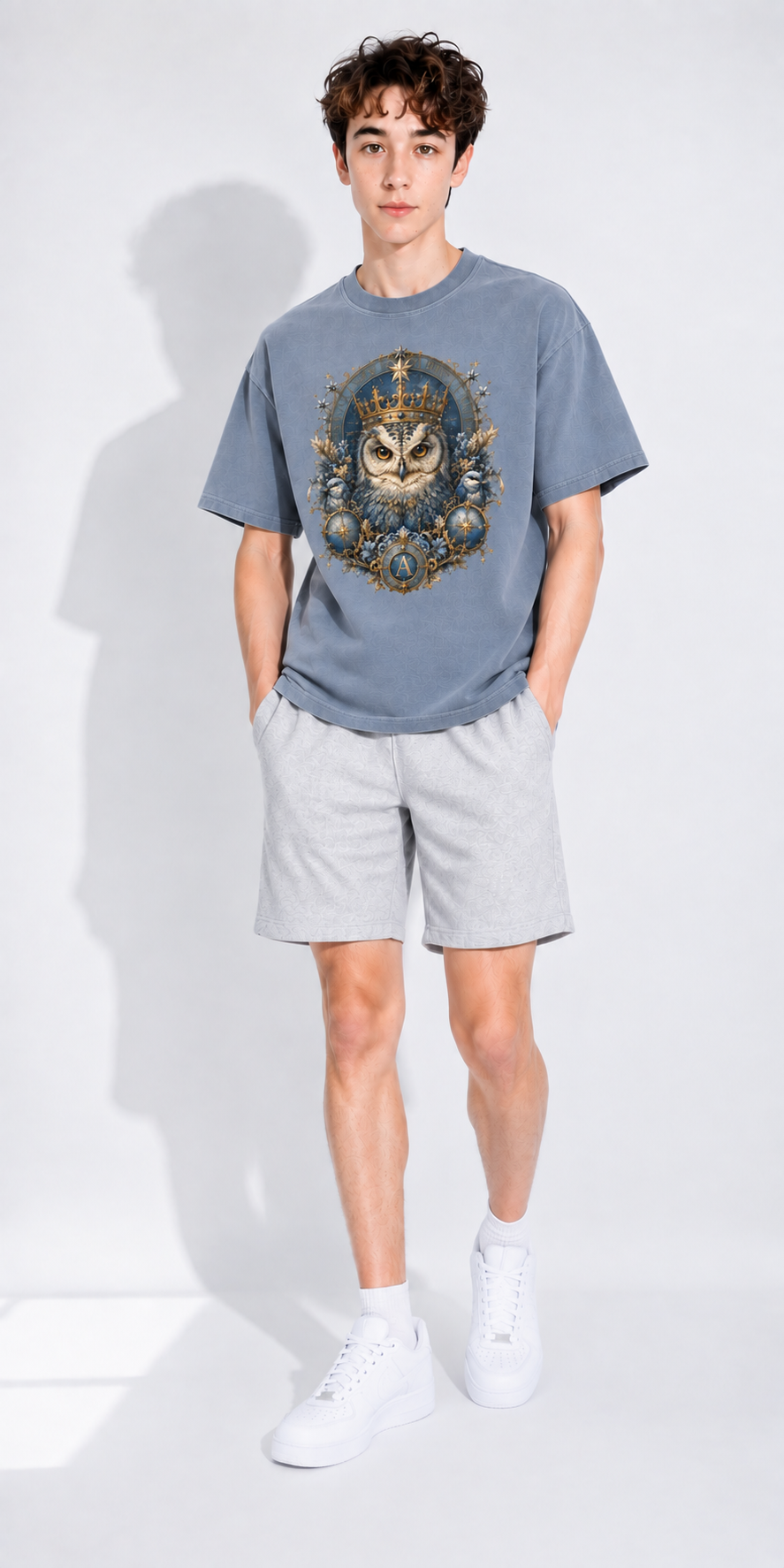 Gray Blue Enzyme-Washed Cotton T-Shirt — Retro Off-Duty Essential