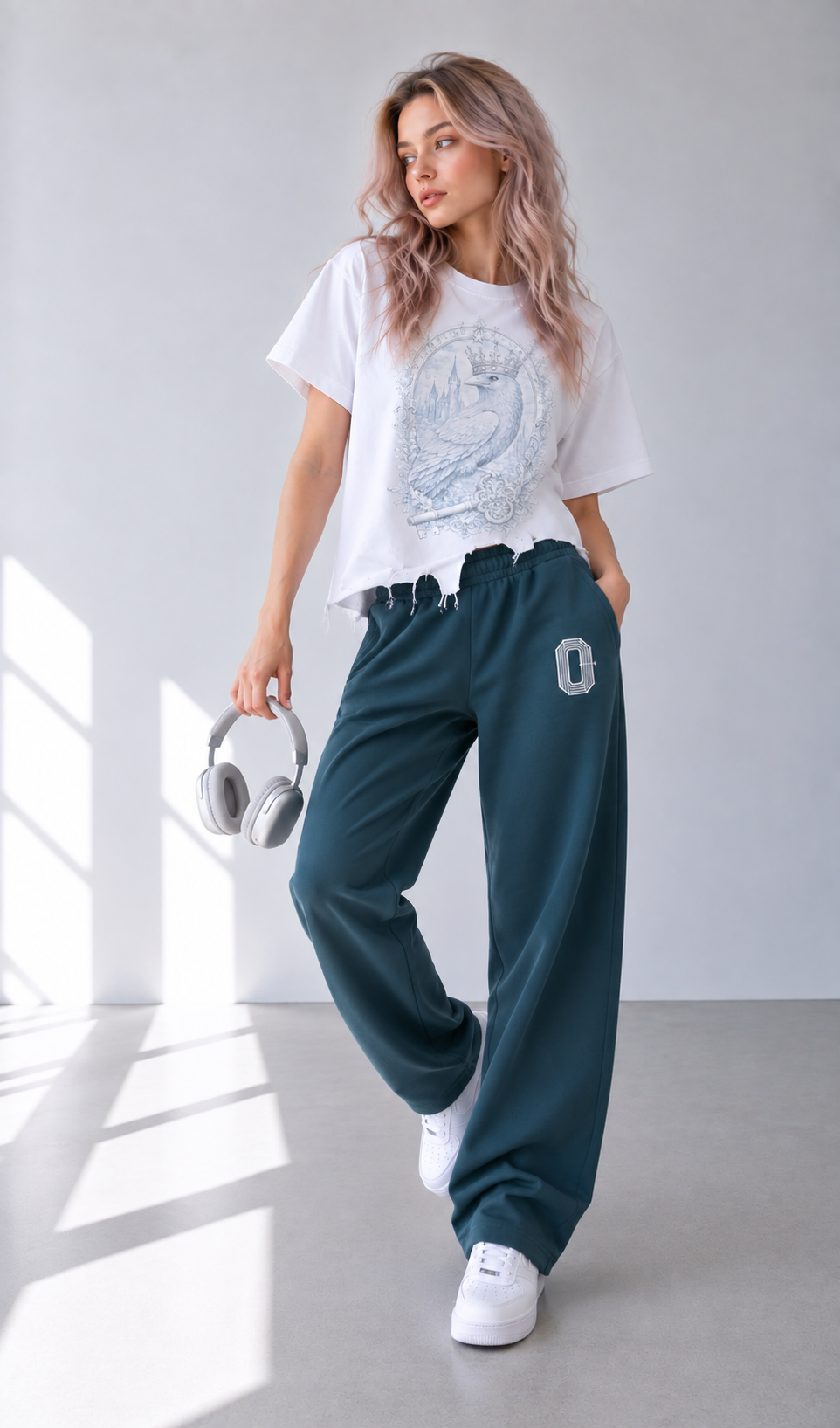 Navy Barrel-Leg Sweatpants — Retro Off-Duty Essential