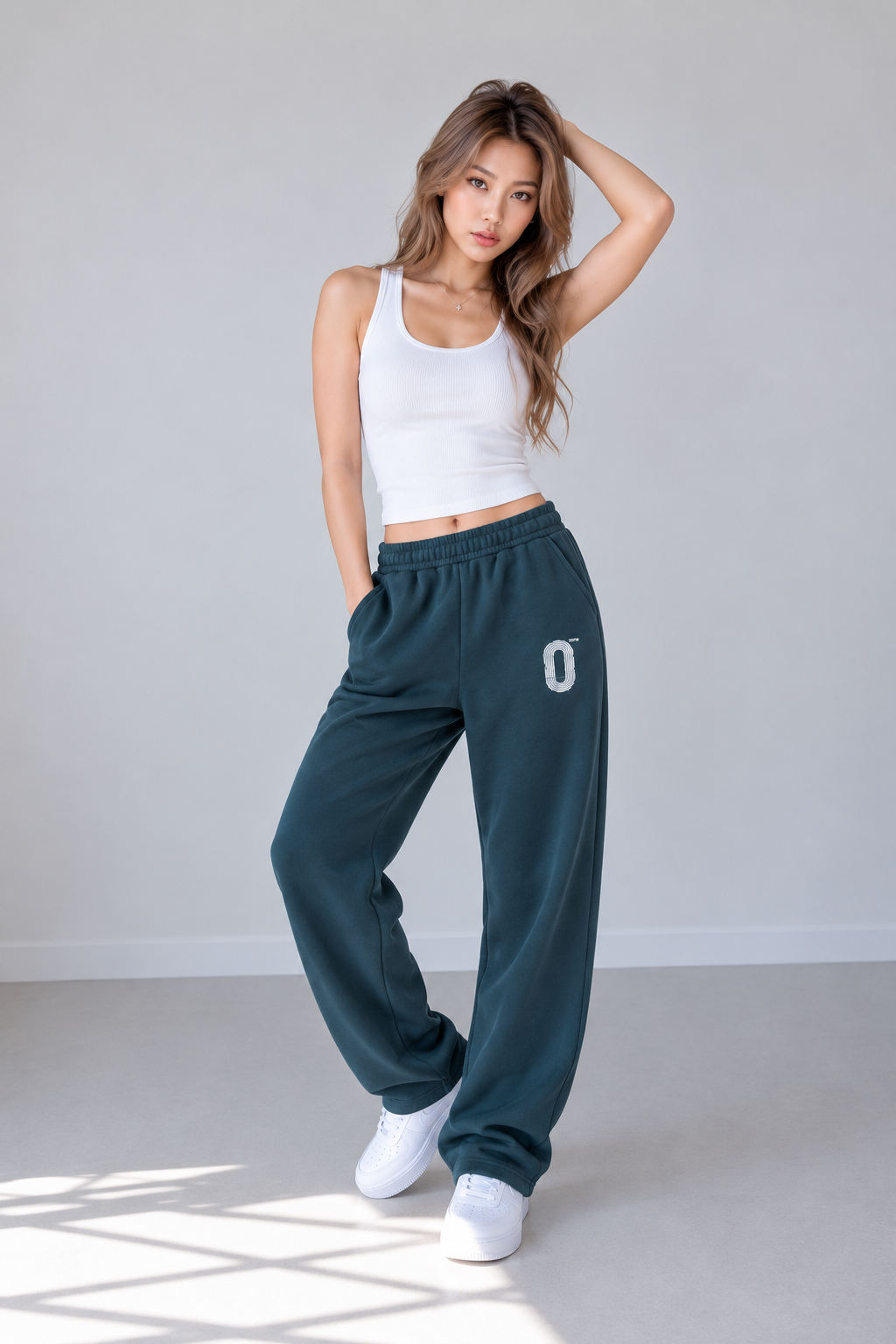 Navy Barrel-Leg Sweatpants — Retro Off-Duty Essential