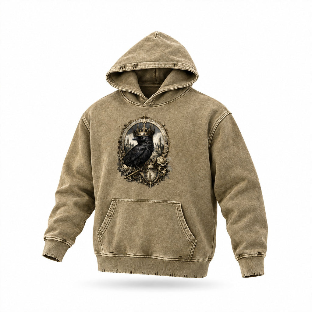 Brown Snow-Wash Frayed Heavyweight Hoodie — A Retro Streetwear Essential