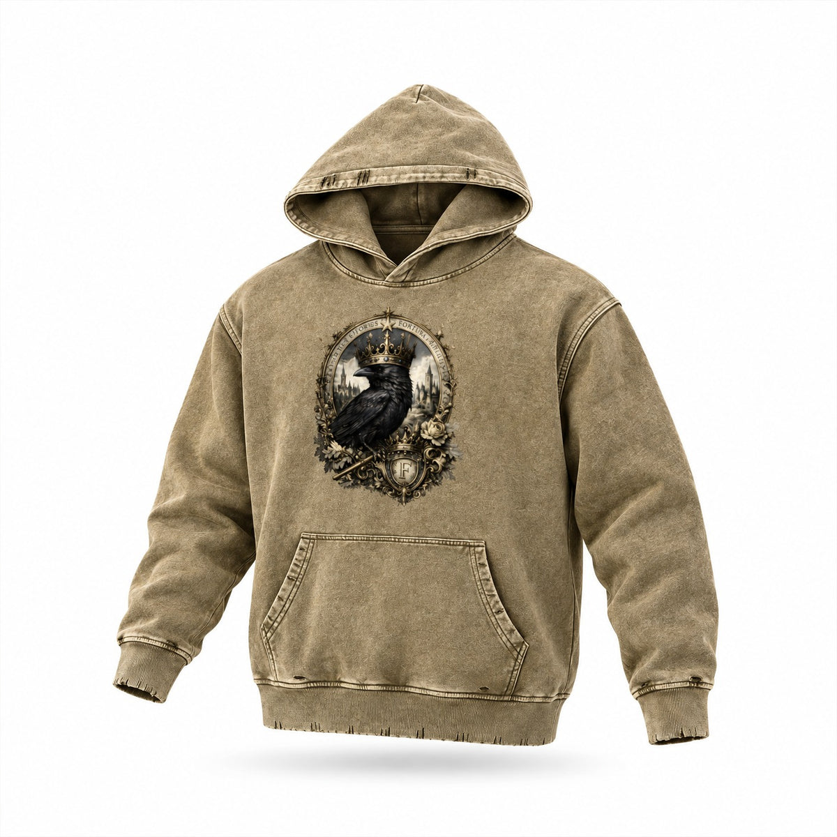 Brown Snow-Wash Frayed Heavyweight Hoodie — A Retro Streetwear Essential