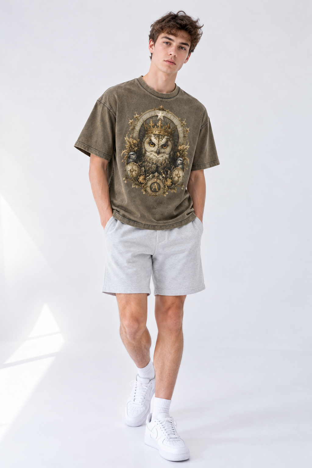 Brown Snow-Wash Boxy T-Shirt — Retro Streetwear for Everyday