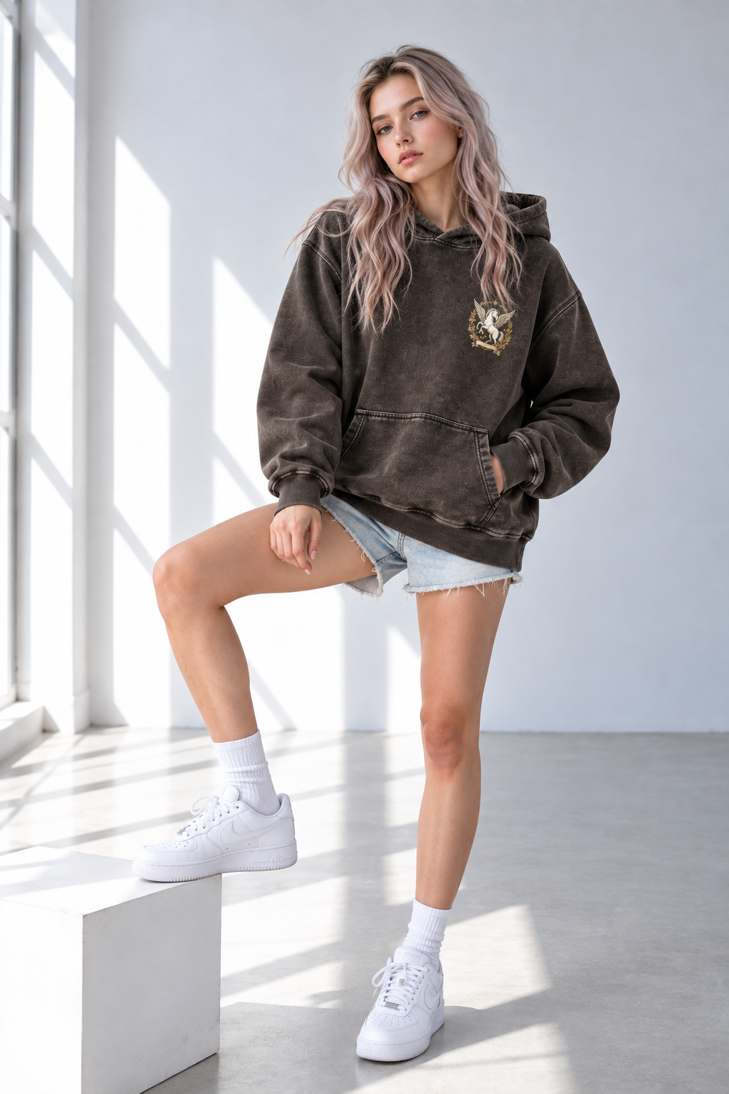 Dark Grey Snow-Washed Cotton Hoodie — Vintage Streetwear Ease