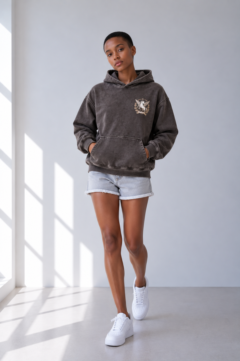 Dark Grey Snow-Washed Cotton Hoodie — Vintage Streetwear Ease