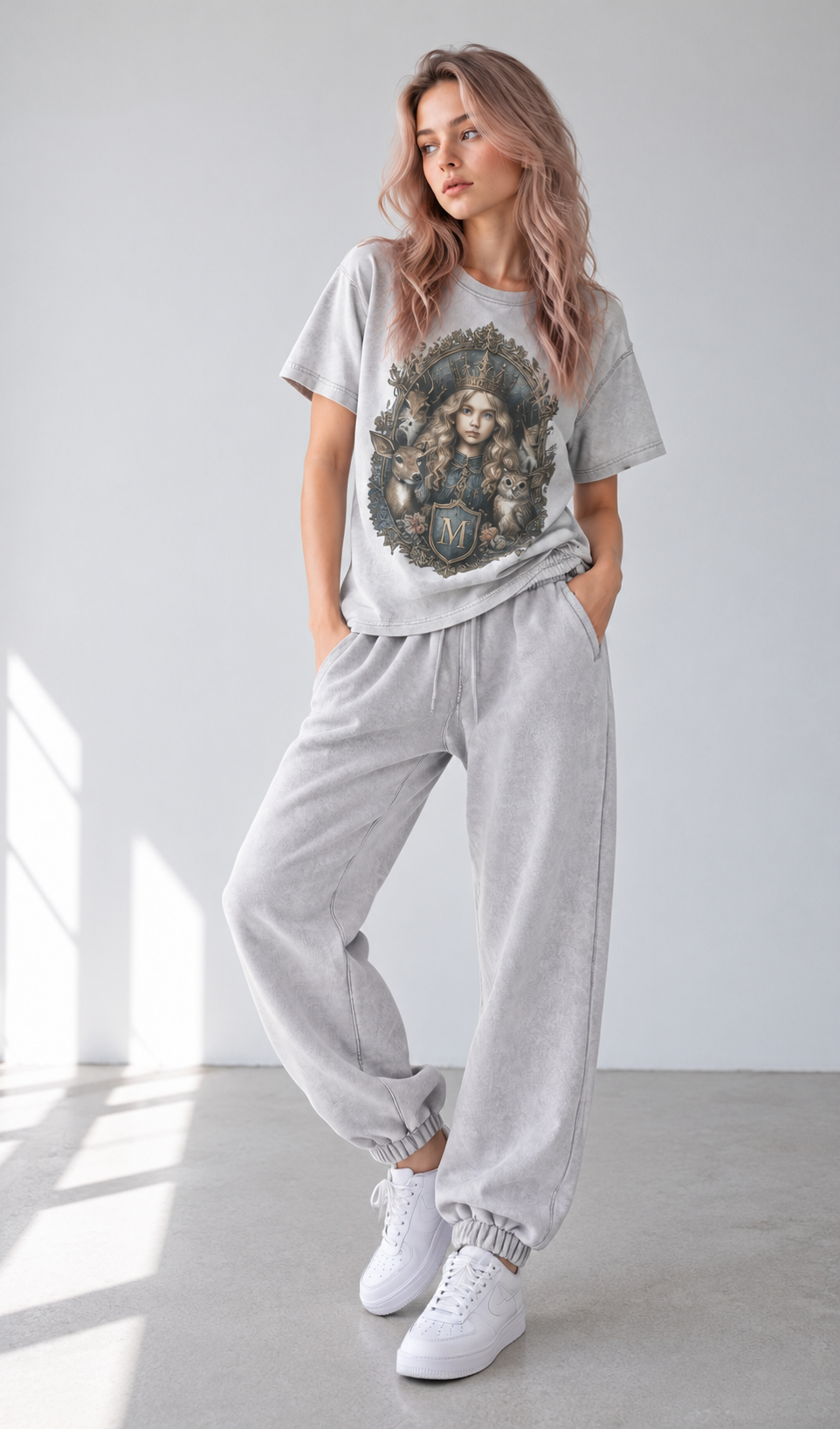 Light Gray Snow-Wash Cotton Tee — Oversized Drop-Shoulder Streetwear