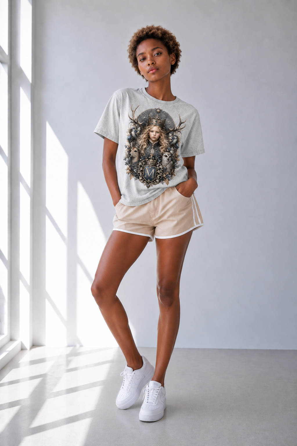Light Gray Snow-Wash Cotton Tee — Oversized Drop-Shoulder Streetwear