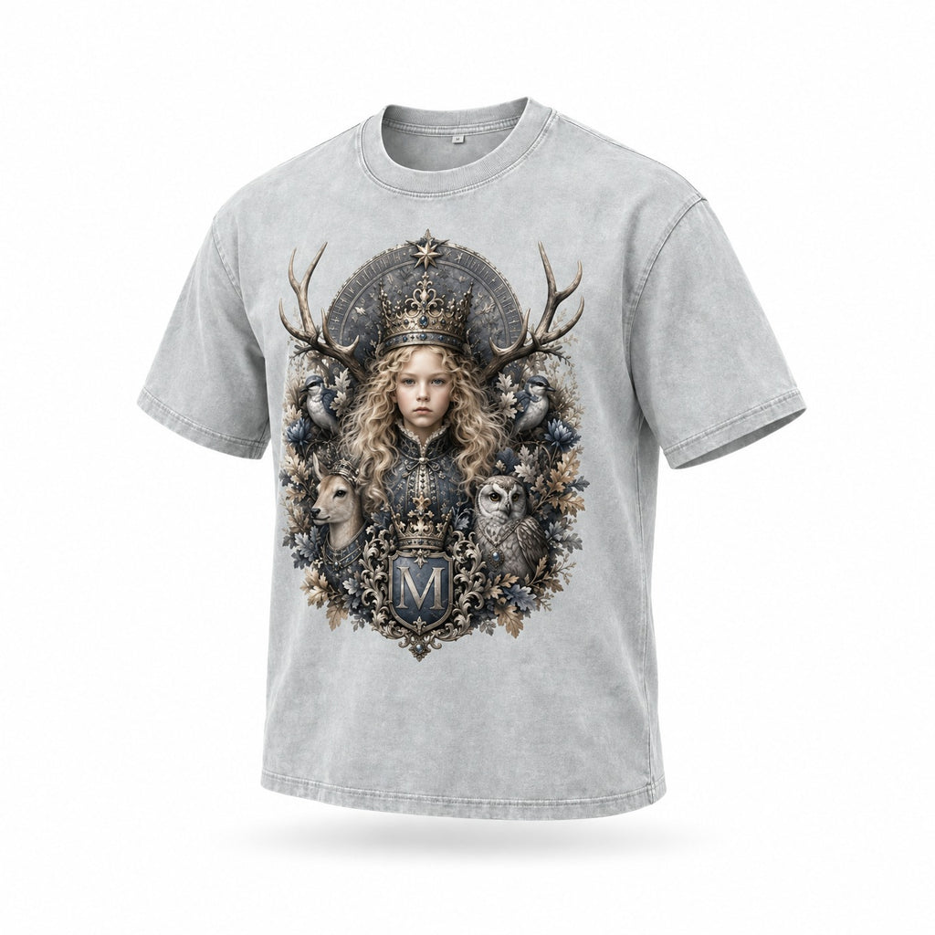 Light Gray Snow-Wash Cotton Tee — Oversized Drop-Shoulder Streetwear