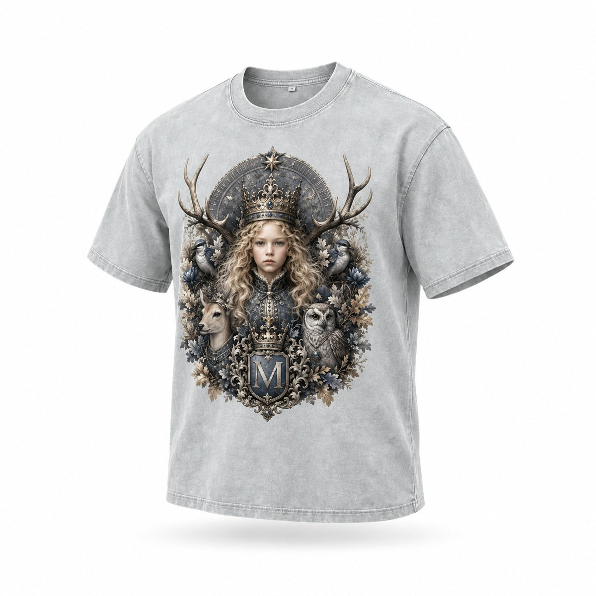 Light Gray Snow-Wash Cotton Tee — Oversized Drop-Shoulder Streetwear