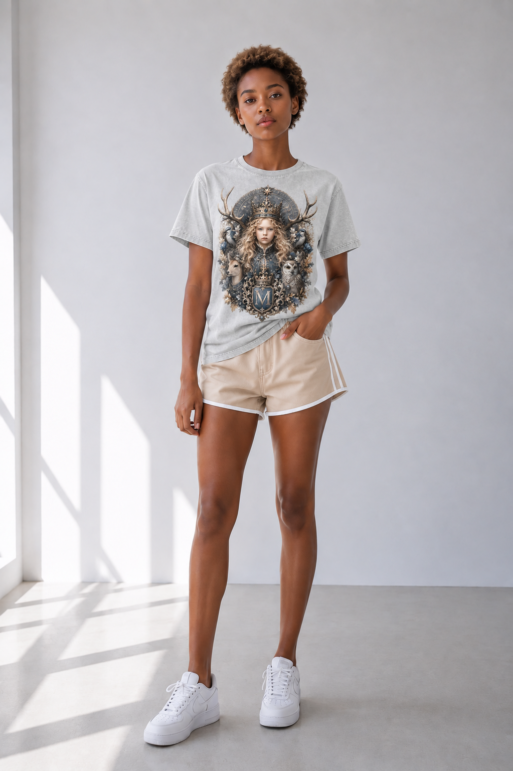 Light Gray Snow-Wash Cotton Tee — Oversized Drop-Shoulder Streetwear