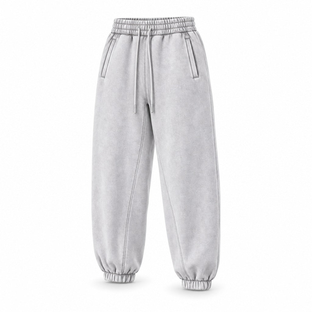 Light Gray Fleece Jogger Sweatpants — Retro Off-Duty Streetwear