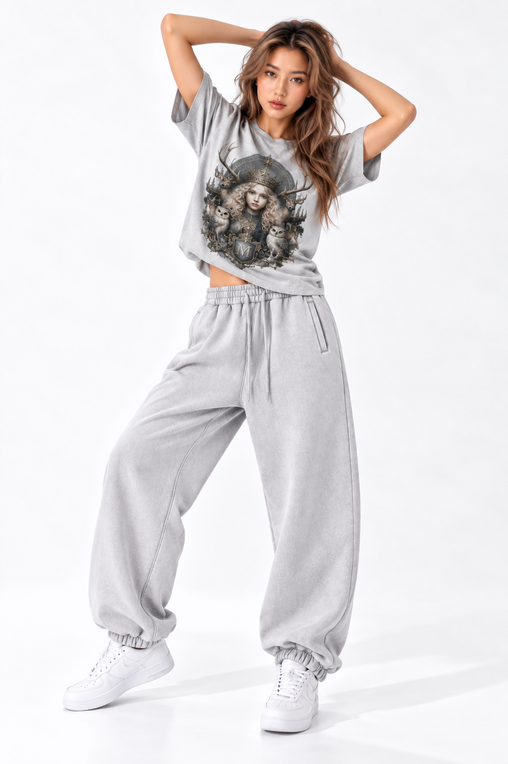 Light Gray Fleece Jogger Sweatpants — Retro Off-Duty Streetwear