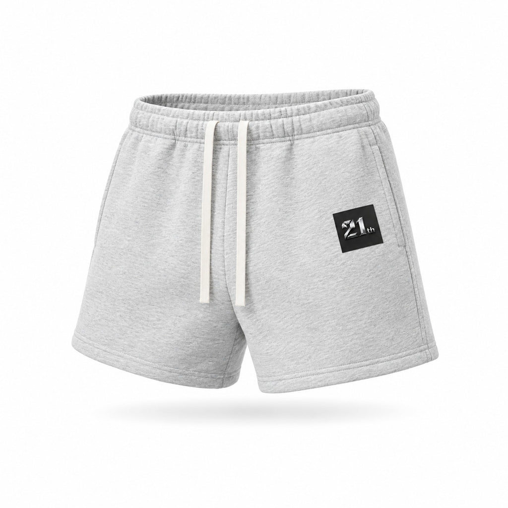 Short de jogging en molleton gris à fleurs pour femme — Coupe décontractée à cordon de serrage