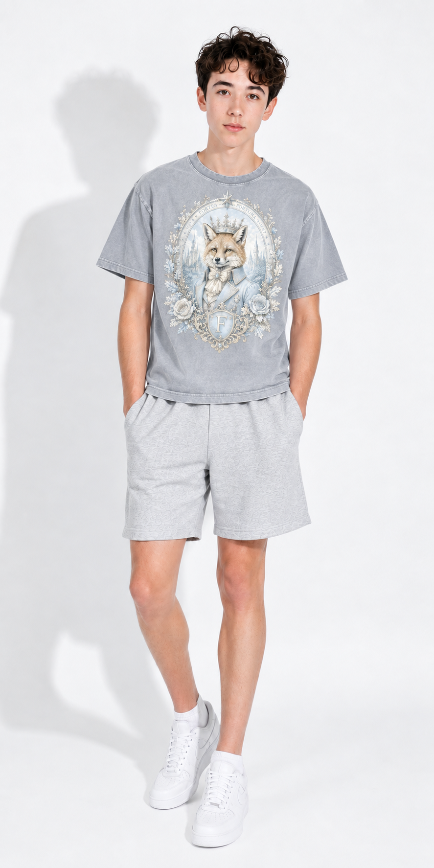 Light Gray Mineral-Wash Boxy Cotton Tee — Snow-Washed Retro Fit