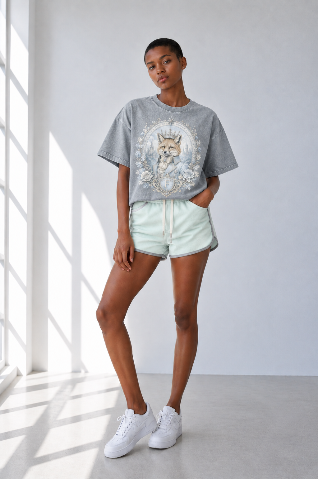 Light Gray Mineral-Wash Boxy Cotton Tee — Snow-Washed Retro Fit