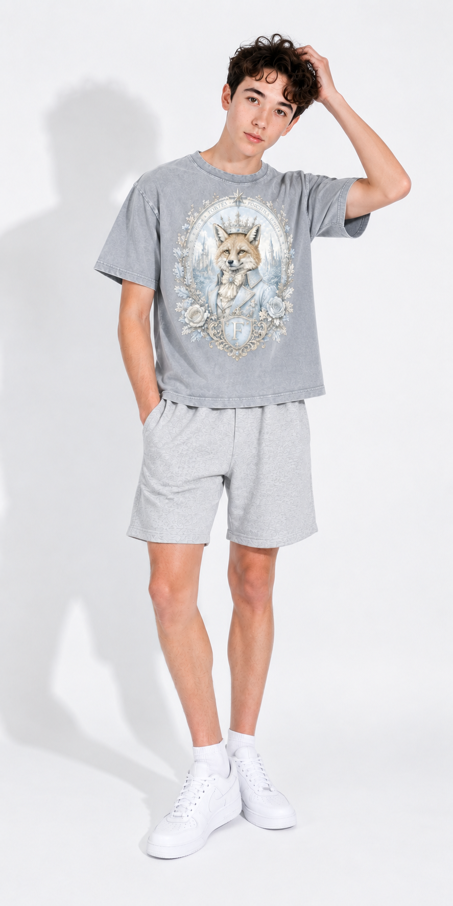 Light Gray Mineral-Wash Boxy Cotton Tee — Snow-Washed Retro Fit