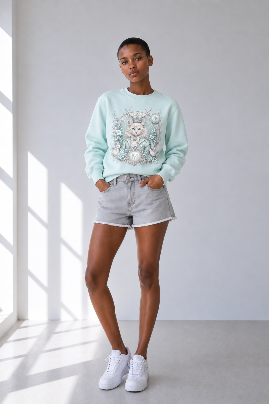 Water Blue Heavyweight Crewneck Sweatshirt — Retro Streetwear Layer