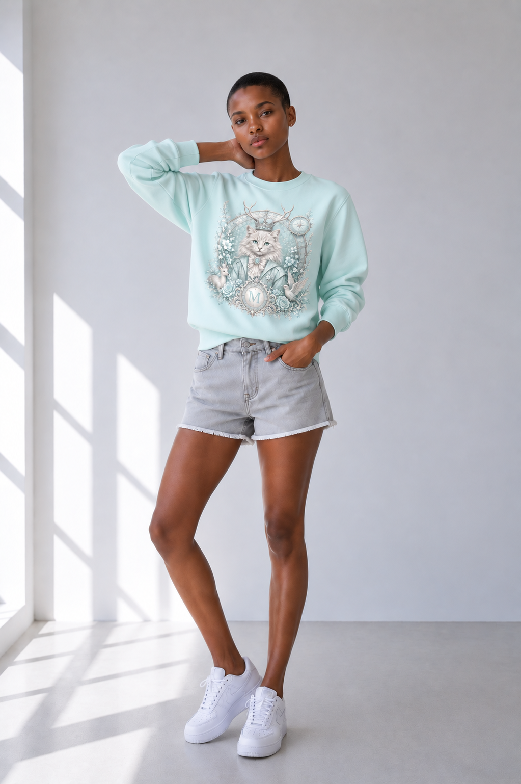 Water Blue Heavyweight Crewneck Sweatshirt — Retro Streetwear Layer