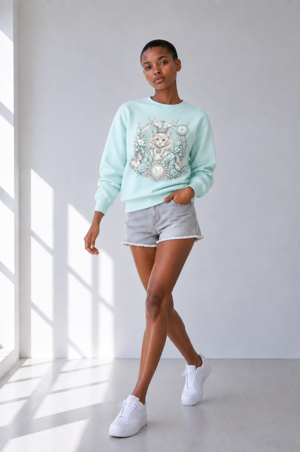Water Blue Heavyweight Crewneck Sweatshirt — Retro Streetwear Layer