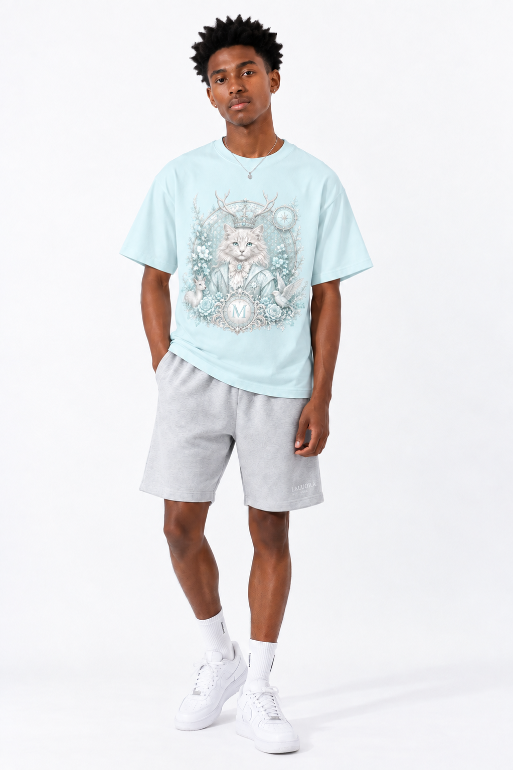 Sky Blue Oversized Cotton T-Shirt — Retro Off-Duty Streetwear