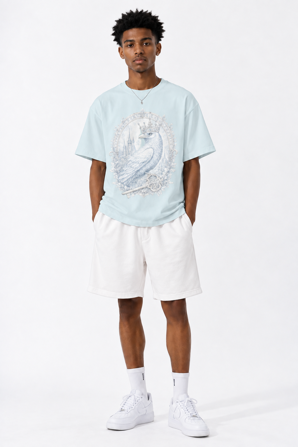 Sky Blue Heavyweight Cotton Tee — Relaxed Retro Streetwear
