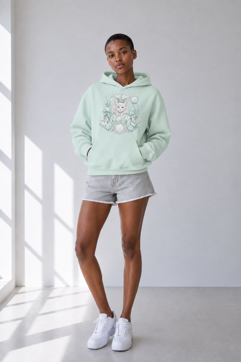 Sweat à capuche oversize bleu eau — Streetwear rétro décontracté