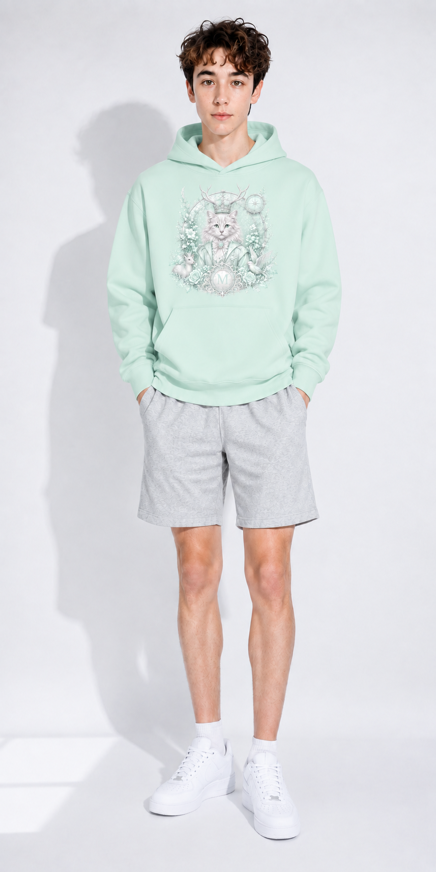 Sweat à capuche épais bleu eau — Streetwear rétro oversize