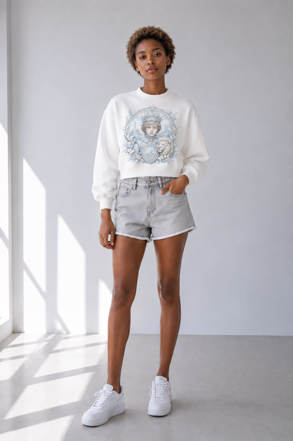 Cropped Fleece Mock-Neck Sweatshirt — Retro Streetwear for Gym & Weekend