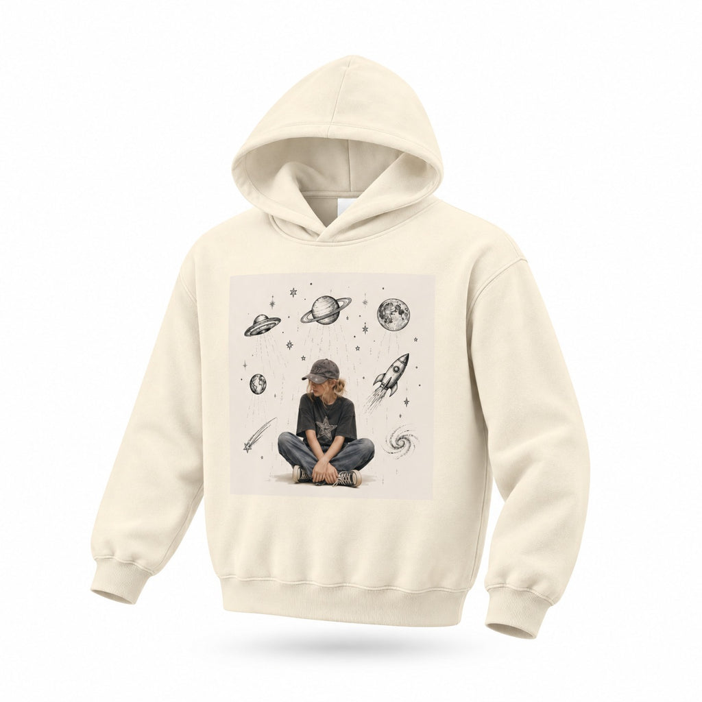 Sweat à capuche coupe carrée crème et abricot — Sport rétro, silhouette moderne