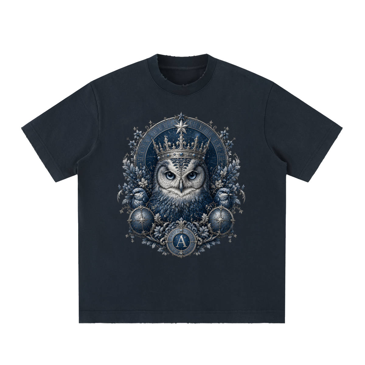 Navy Heavyweight Frayed T-Shirt — Vintage-Wash Streetwear